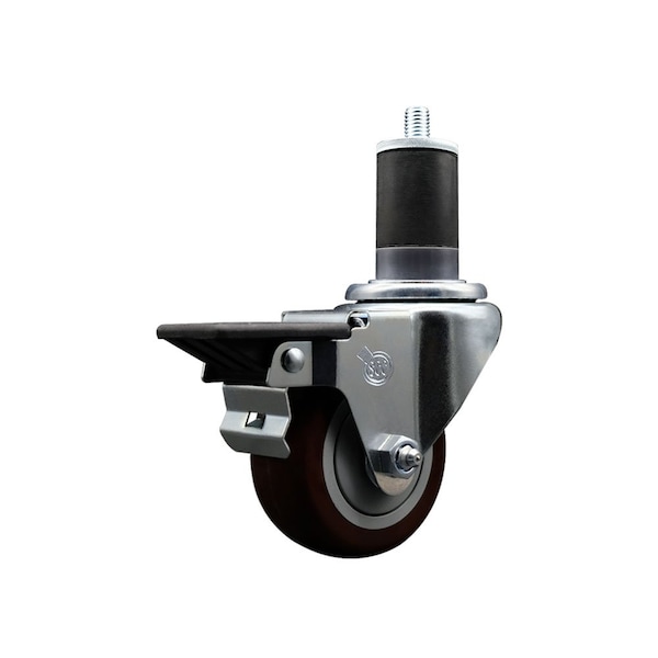Service Caster 3'' Maroon Poly Swivel 1-5/8'' Expanding Stem Caster with Brake SCC-EX20S314-PPUB-MRN-PLB-158 - main
